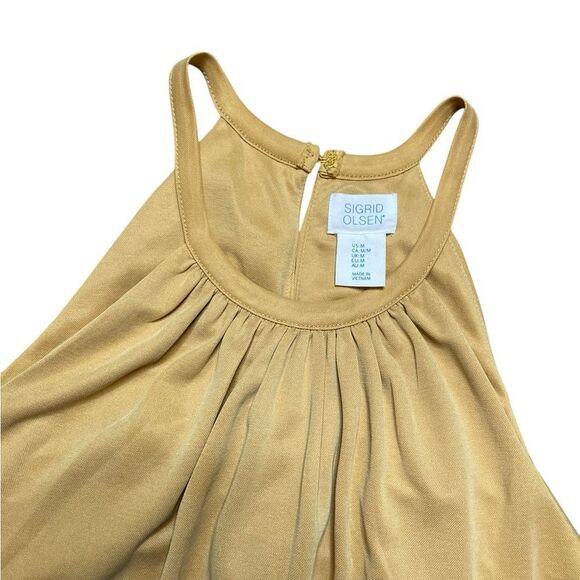 SIGRID OLSEN Pleated Halter Neck Shift Dress Yellow Size Medium - Picture 3 of 8
